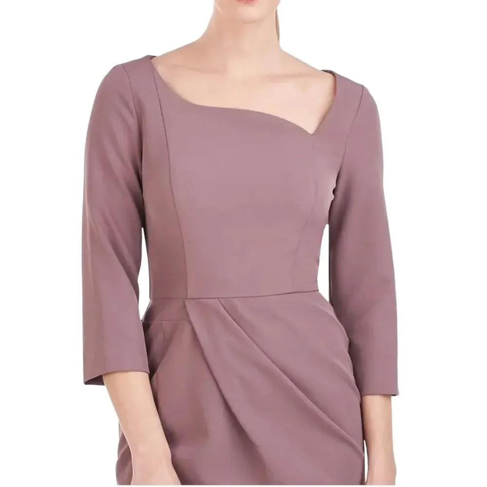 NWT KAY UNGER Size 4 Anya Asymmetric Crepe Midi-Dress - Mink color